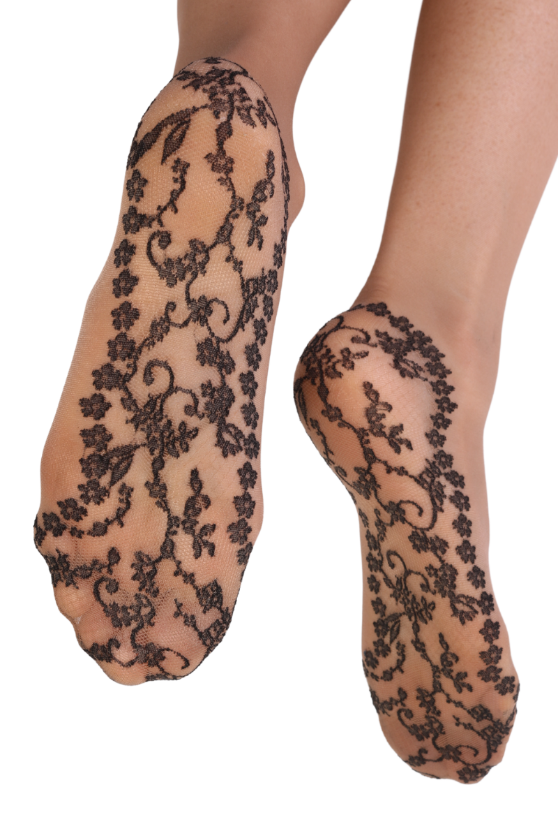 VIOLETTA 20DEN beige floral tights featuring a delicate floral pattern and reinforced toe and sole for durability.