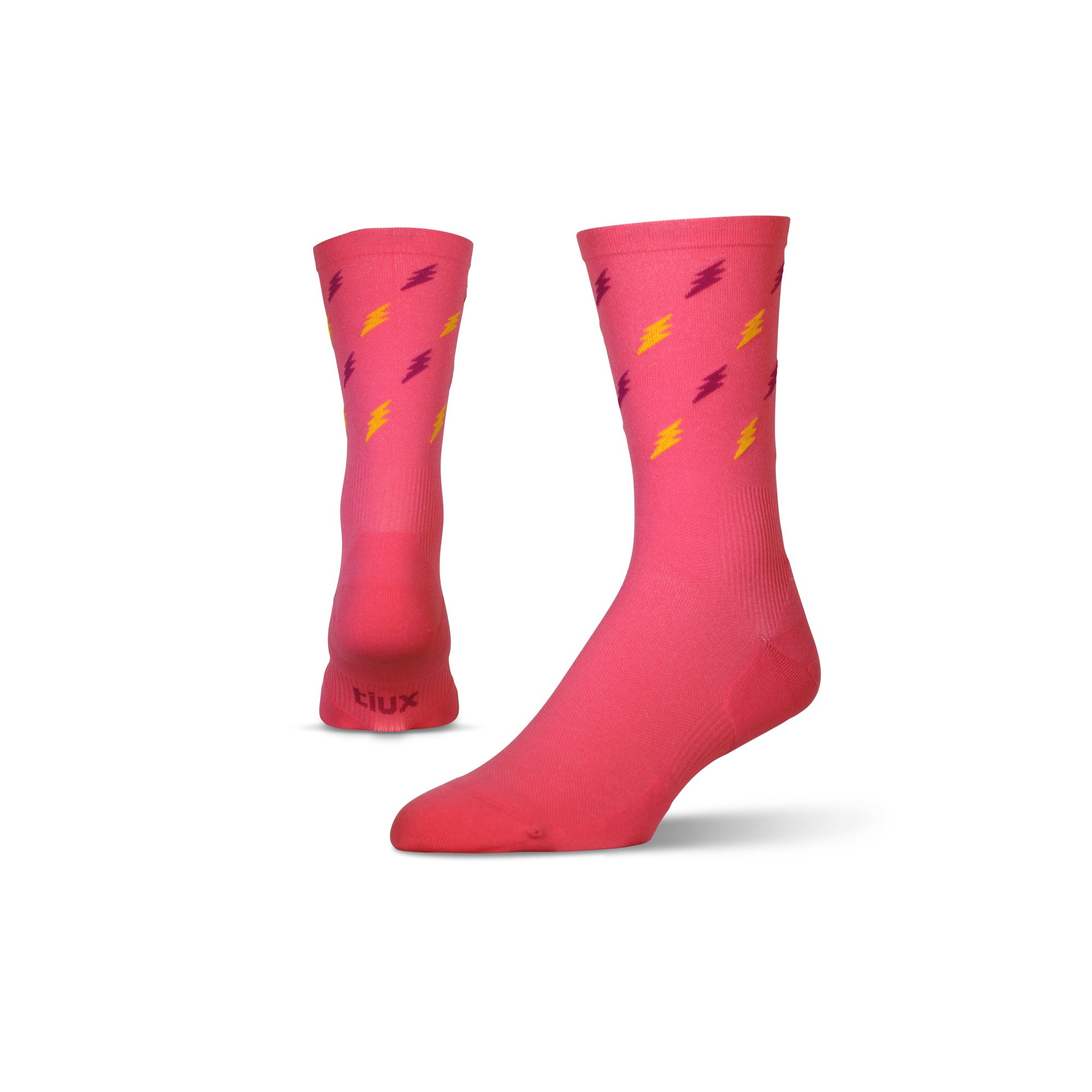 A pair of Voltage Run Crew Compression Socks designed for enhanced performance and recovery, featuring graduated compression and moisture-wicking fabric.