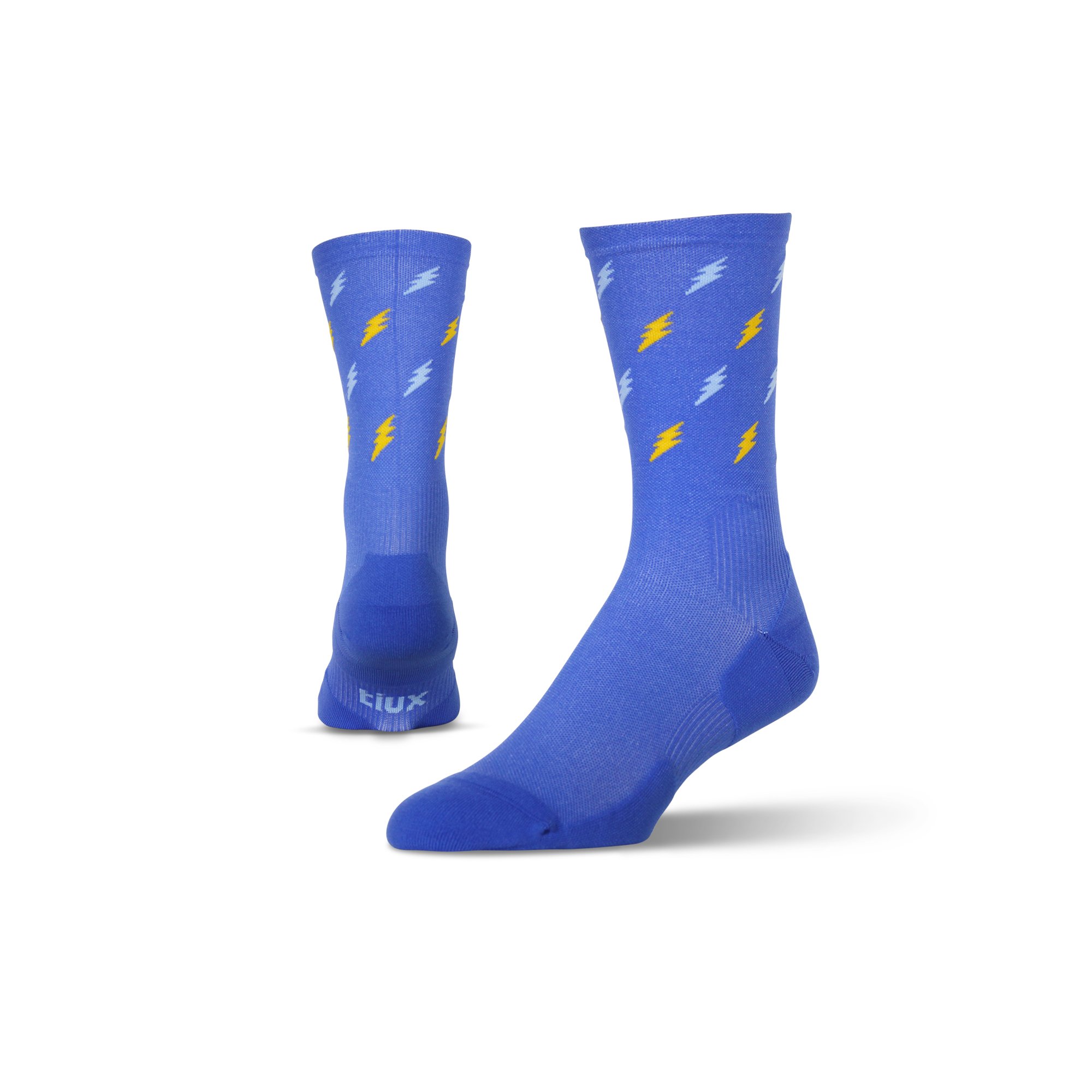 A pair of Voltage Run Crew Compression Socks designed for athletic performance, featuring graduated compression and moisture-wicking technology.