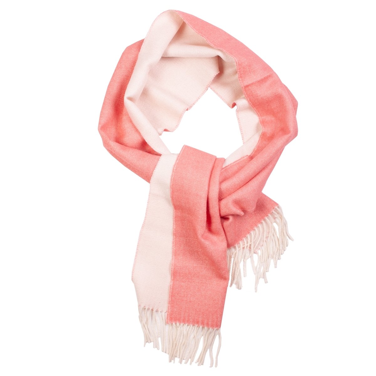 Luxurious white-pink alpaca wool scarf, soft and elegant, perfect for winter wear.