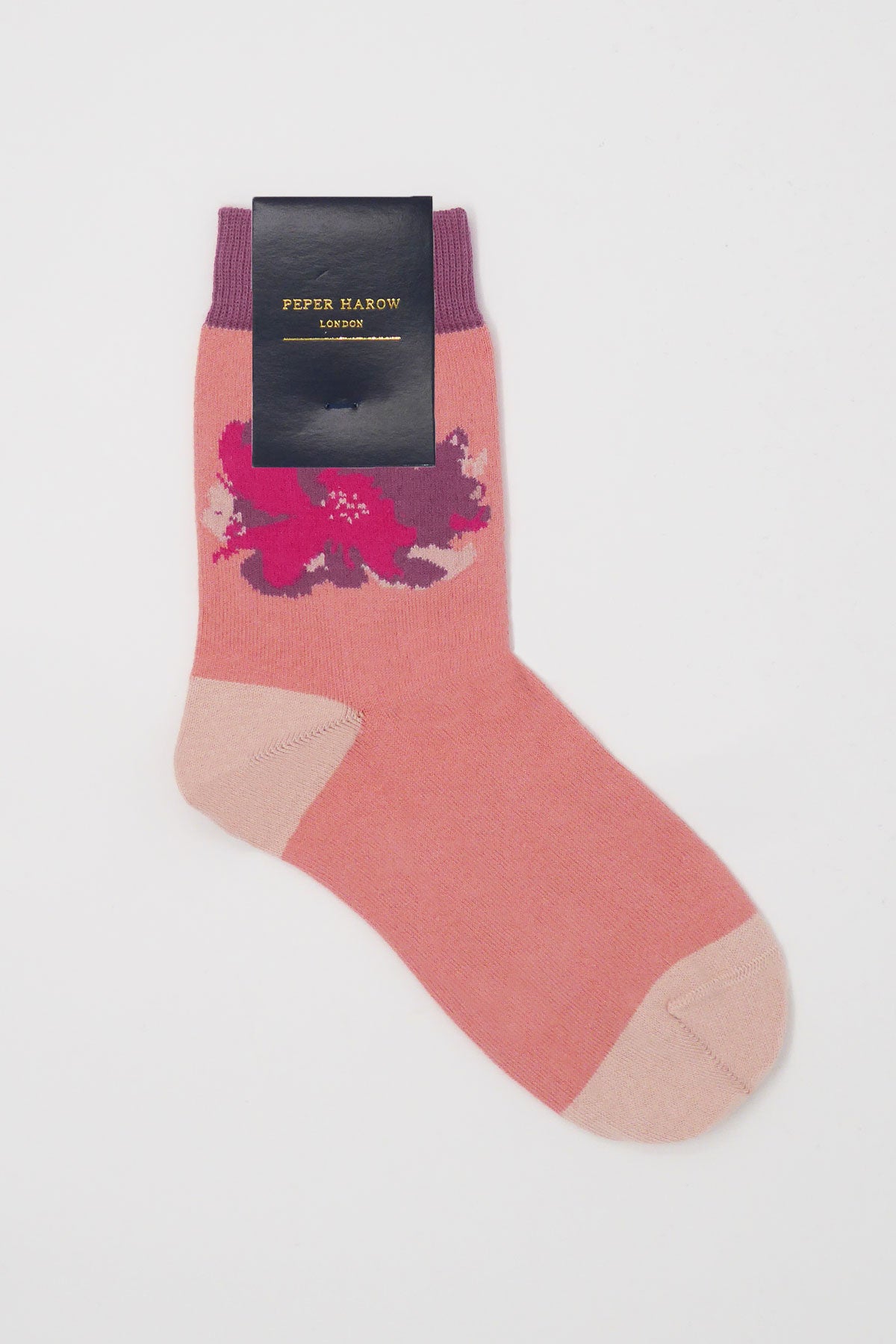 Peach Wild Flower women's socks featuring floral designs in vibrant pinks and soft purples, made from soft Supima cotton.