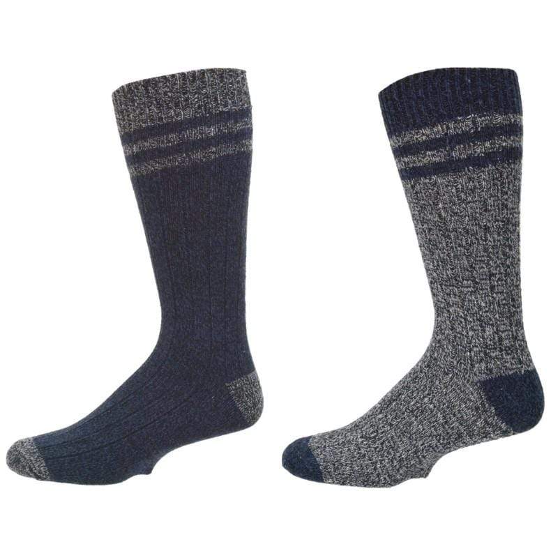 Two pairs of marled wool blended crew socks for men, featuring a stylish ribbed knit design with contrasting colors.