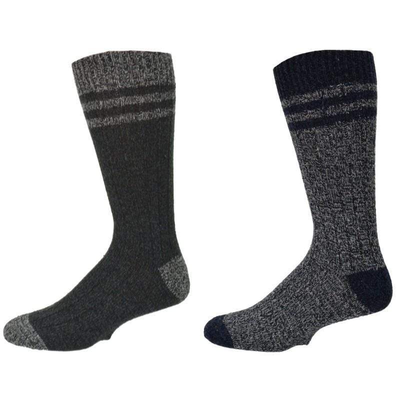 Two pairs of marled wool blended crew socks for men, featuring a stylish ribbed knit design with contrasting colors.