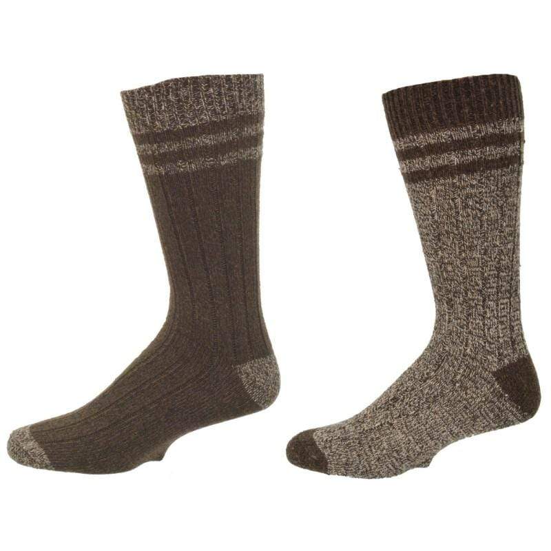 Two pairs of marled wool blended crew socks for men, featuring a stylish ribbed knit design with contrasting colors.