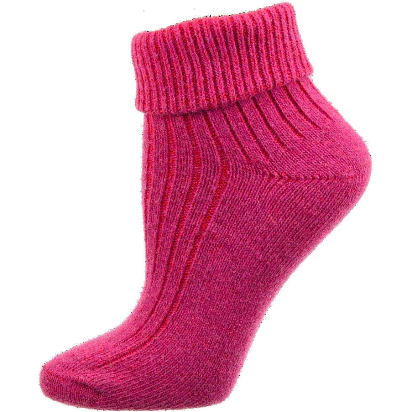 A pair of women's wool/cotton blend turncuff socks featuring a seamless toe design, available in various fashionable colors.