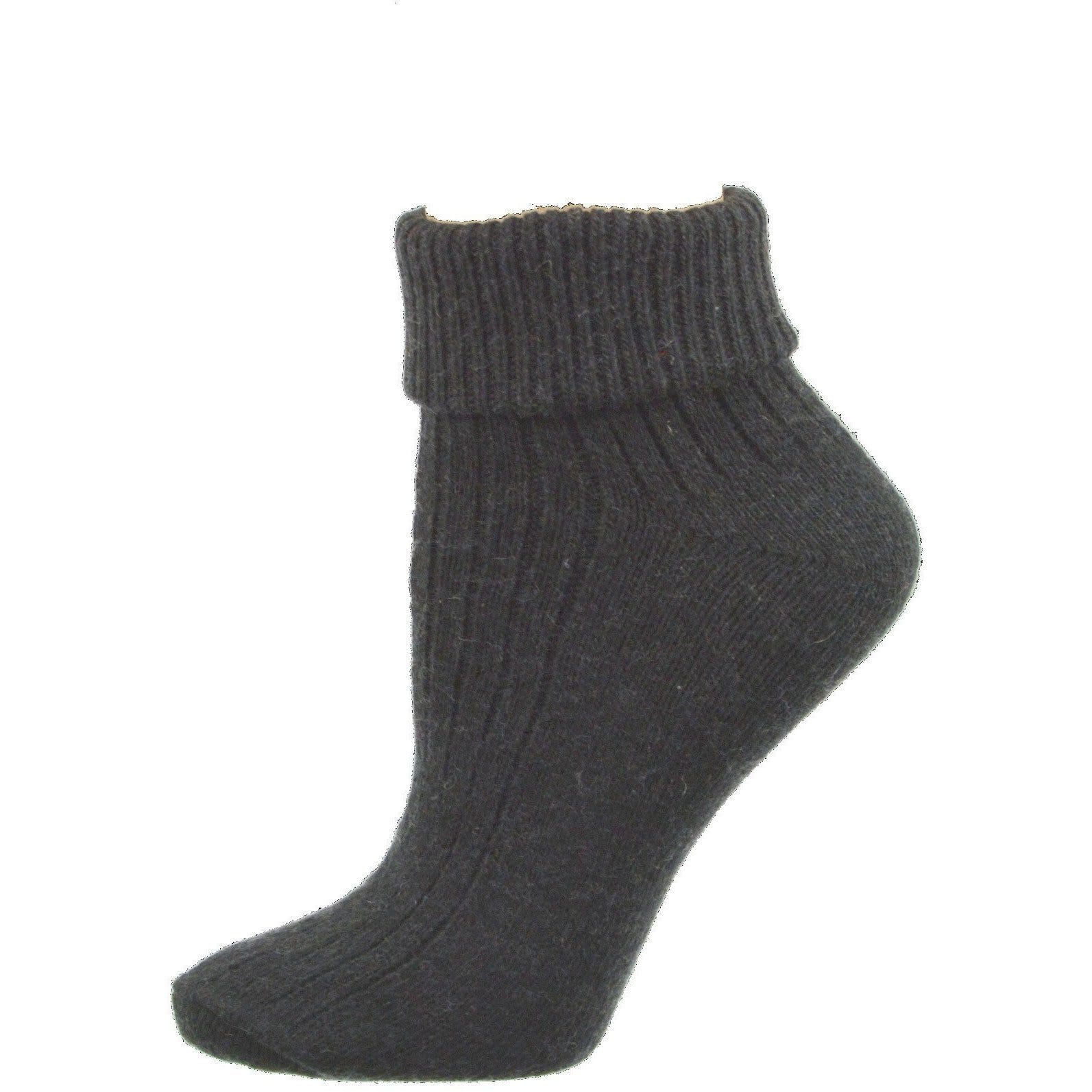 A pair of women's wool/cotton blend turncuff socks featuring a seamless toe design, available in various fashionable colors.