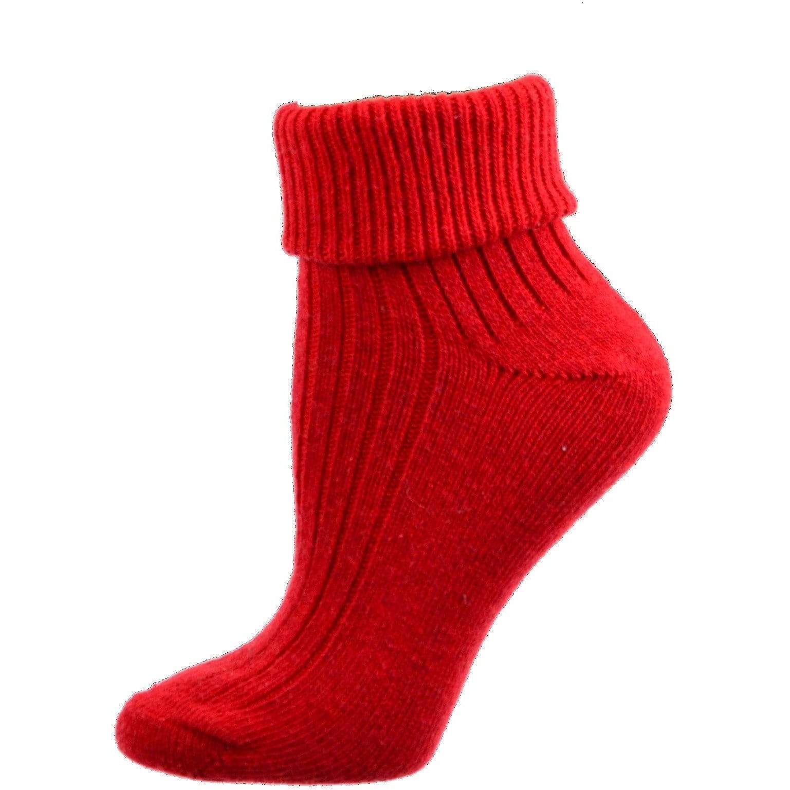 A pair of women's wool/cotton blend turncuff socks featuring a seamless toe design, available in various fashionable colors.