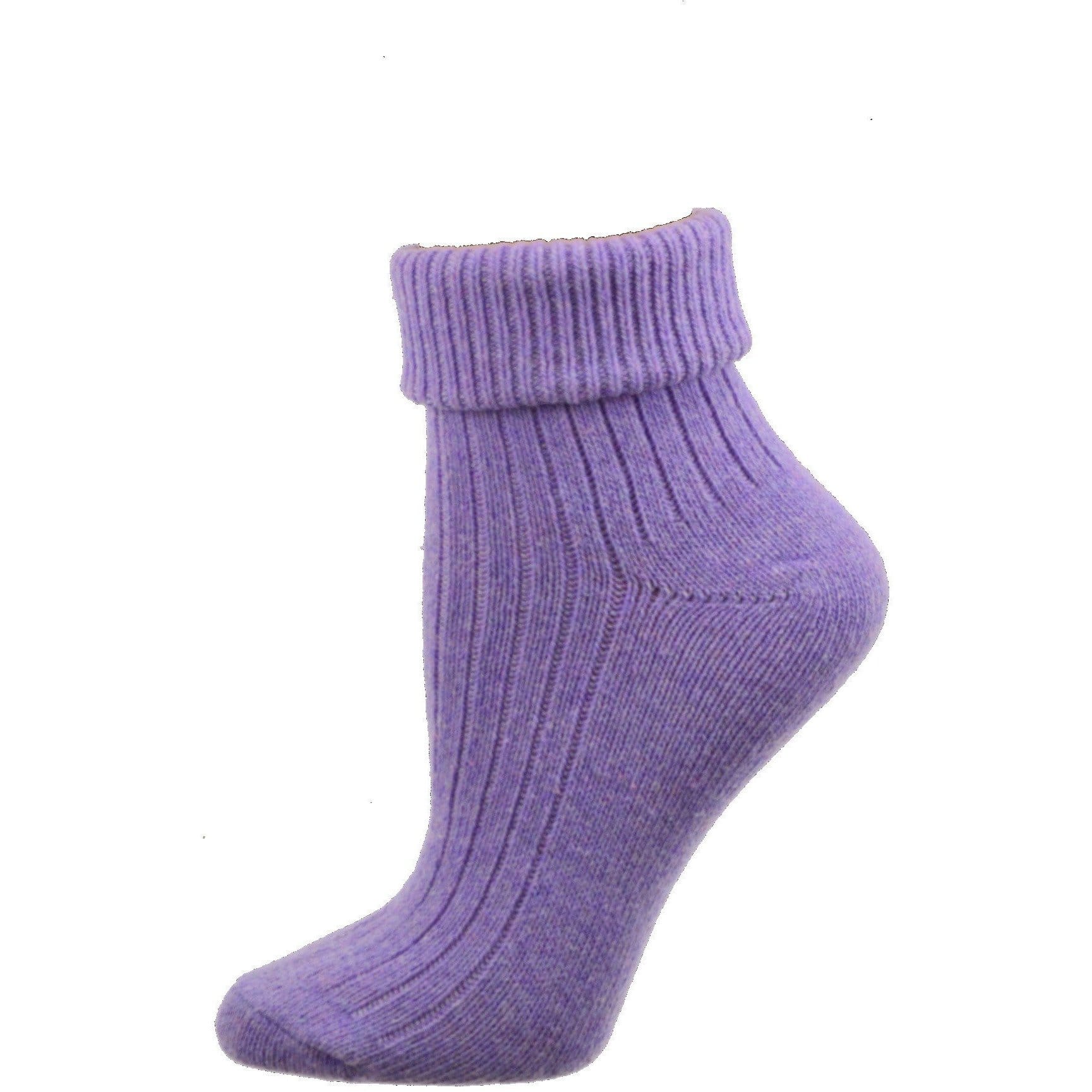 A pair of women's wool/cotton blend turncuff socks featuring a seamless toe design, available in various fashionable colors.