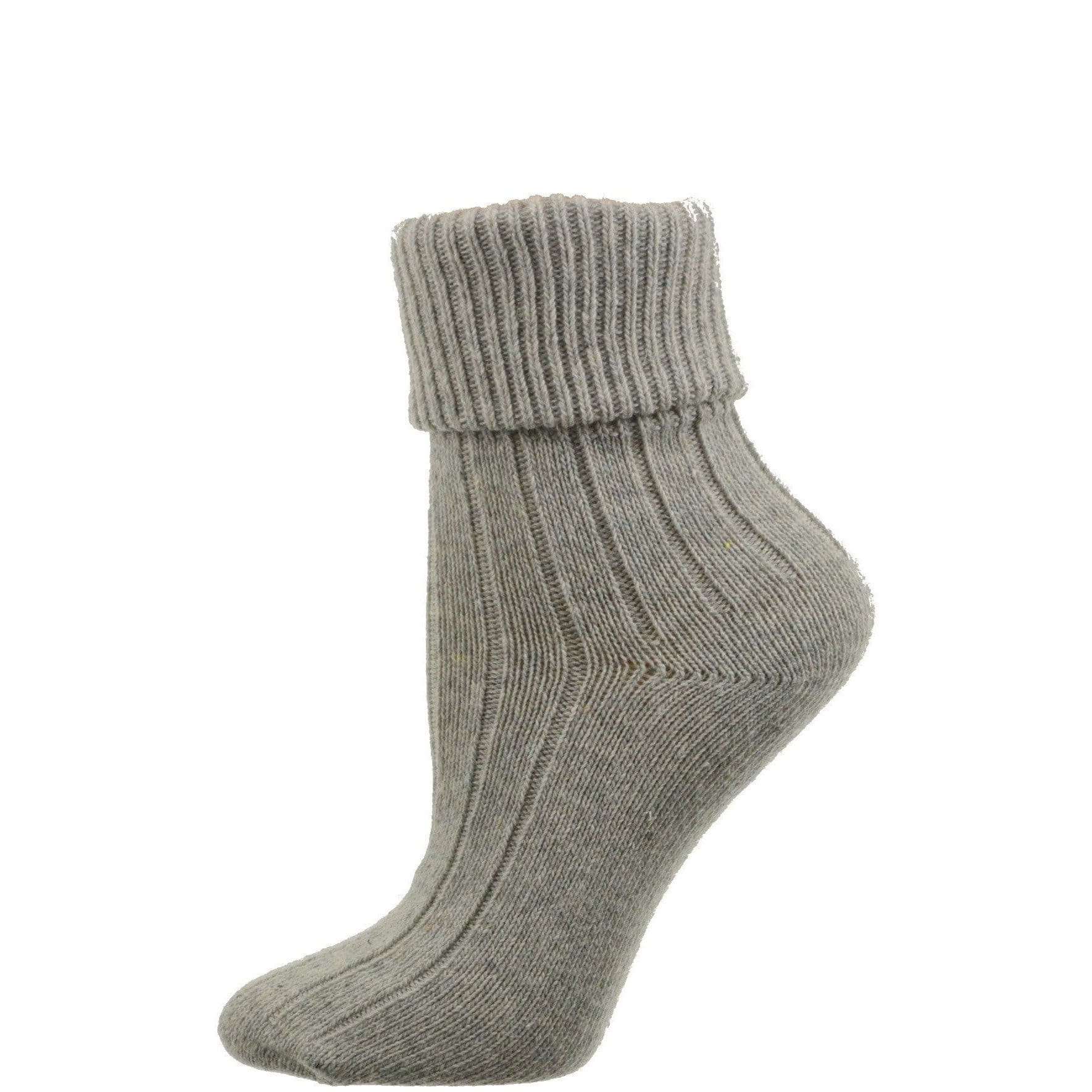 A pair of women's wool/cotton blend turncuff socks featuring a seamless toe design, available in various fashionable colors.