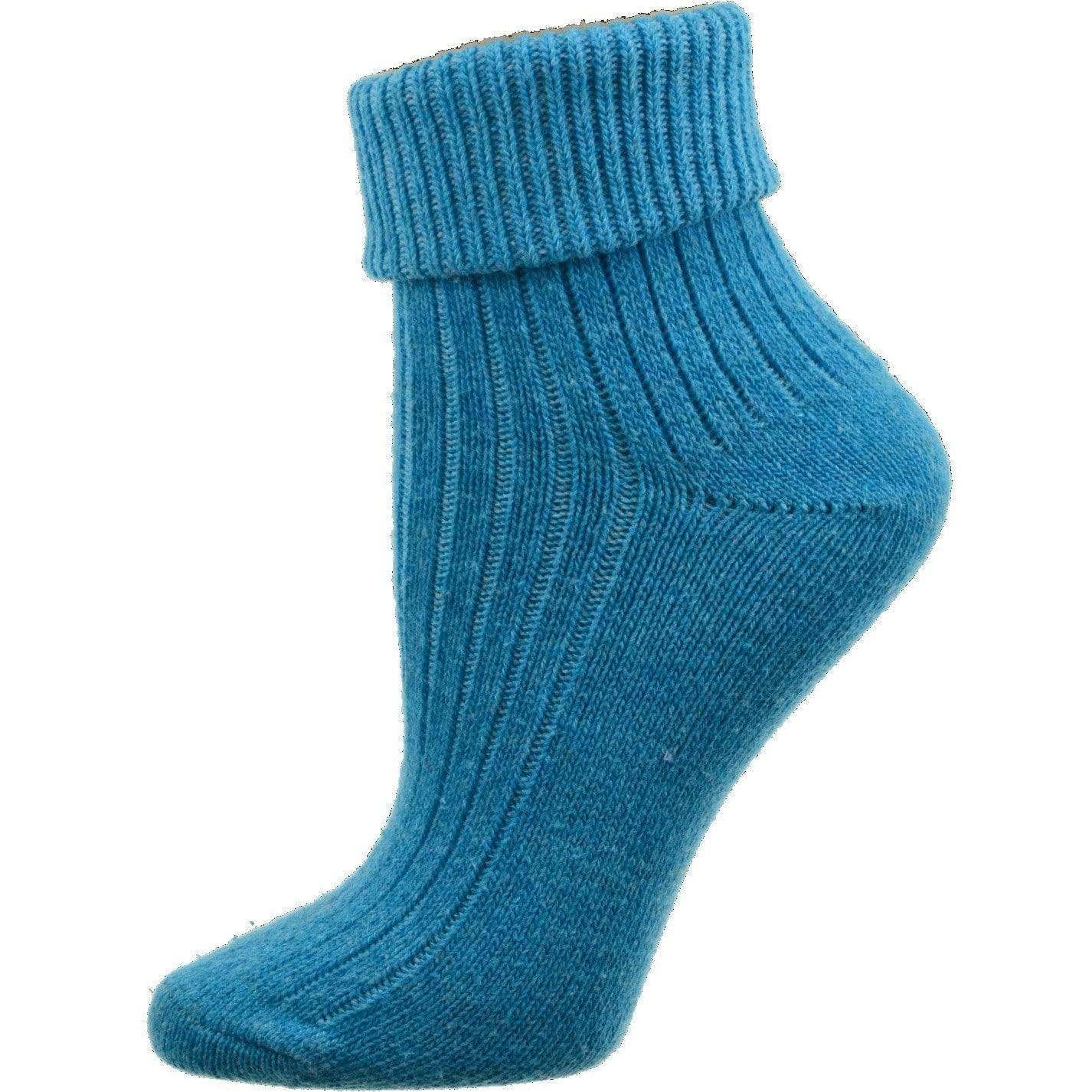 A pair of women's wool/cotton blend turncuff socks featuring a seamless toe design, available in various fashionable colors.