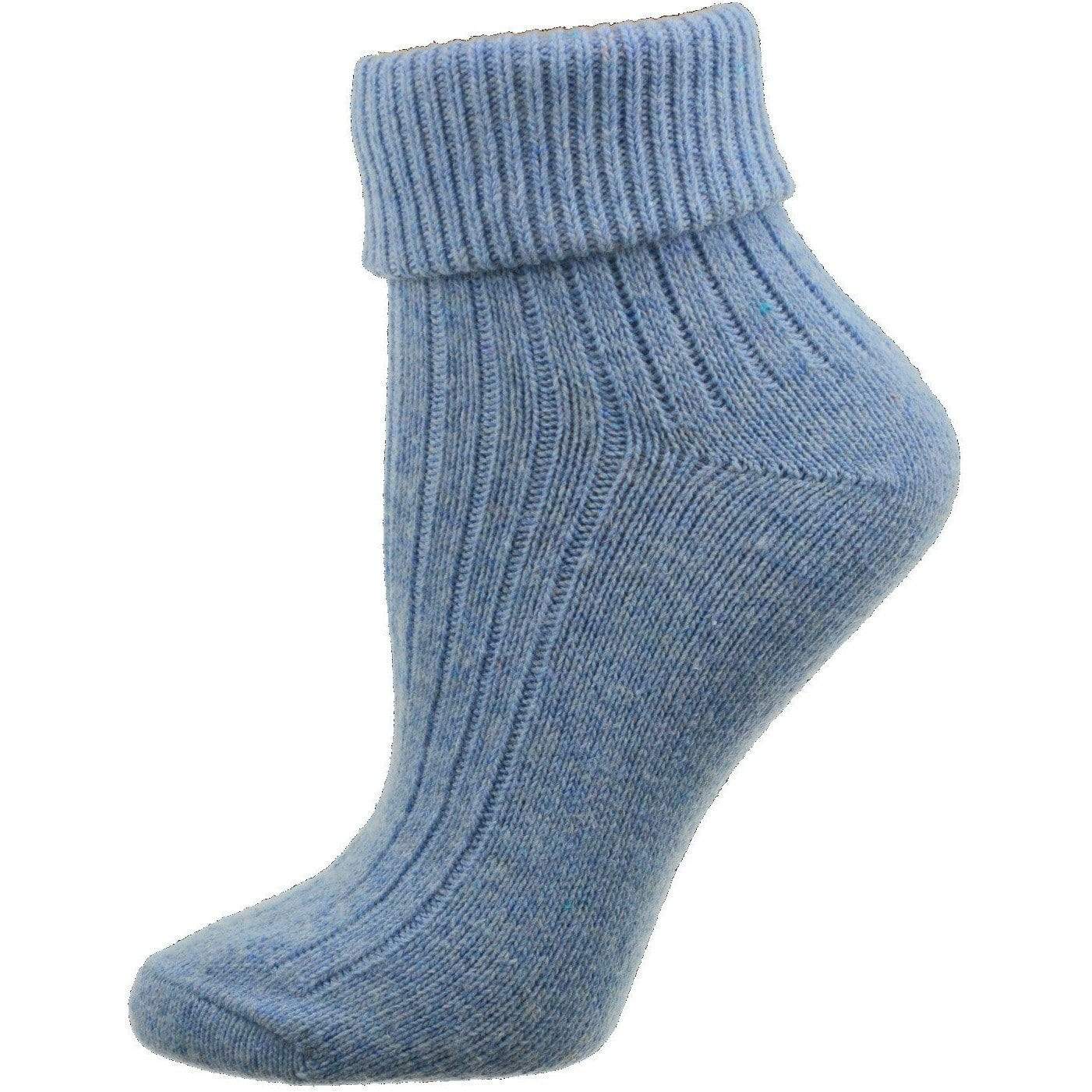 A pair of women's wool/cotton blend turncuff socks featuring a seamless toe design, available in various fashionable colors.