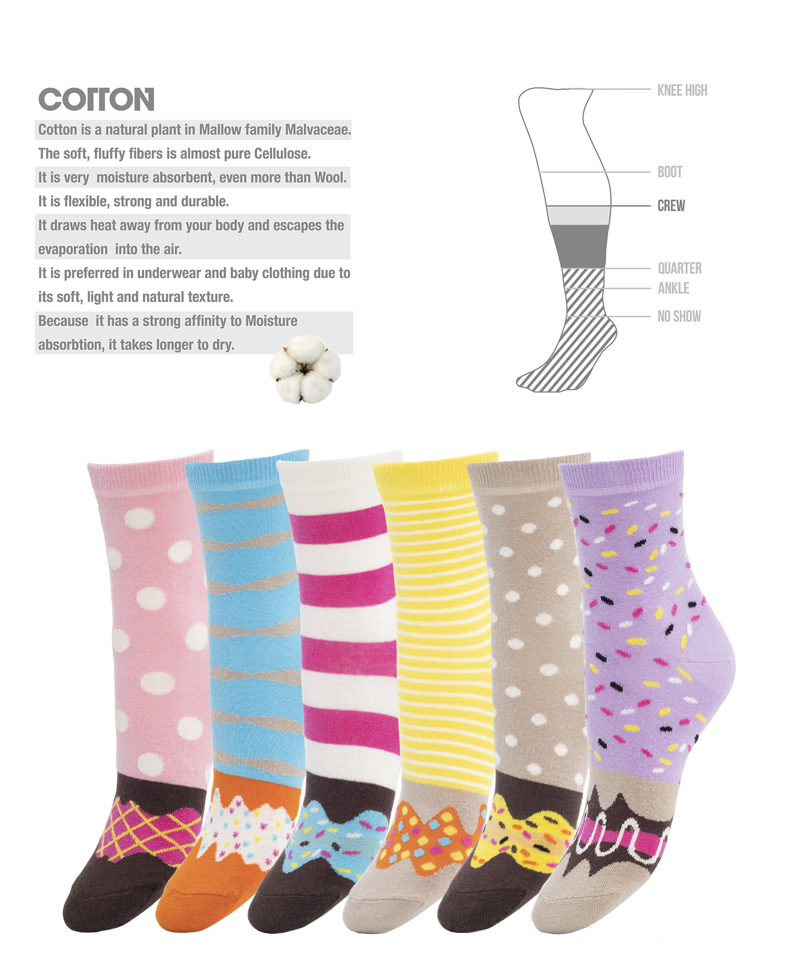 A colorful assortment of six women's donut socks in a gift box, showcasing vibrant patterns and soft cotton material, perfect for everyday wear.