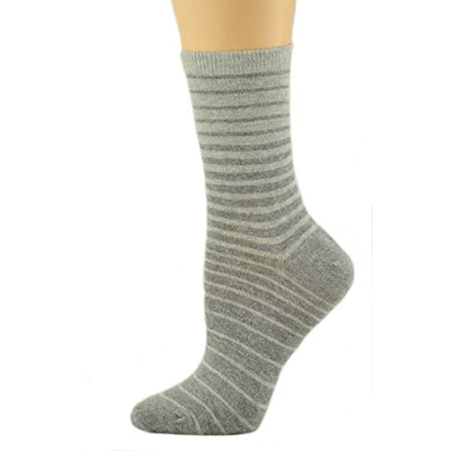 A pair of Women's Stripe Cotton Crew Socks featuring a stylish stripe design, made from a soft cotton blend for comfort.