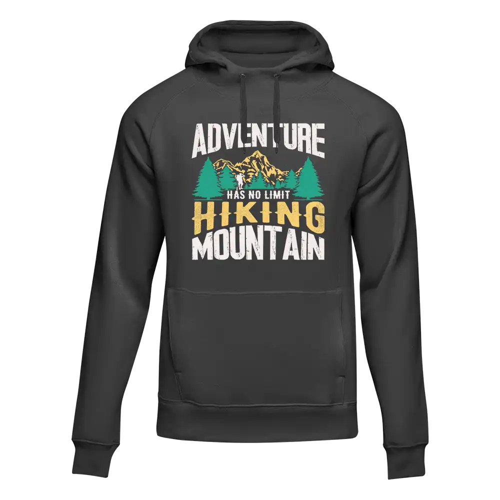 Adventure Has No Limit Unisex Hoodie in a classic fit, showcasing its comfortable fabric and stylish design, perfect for both men and women.