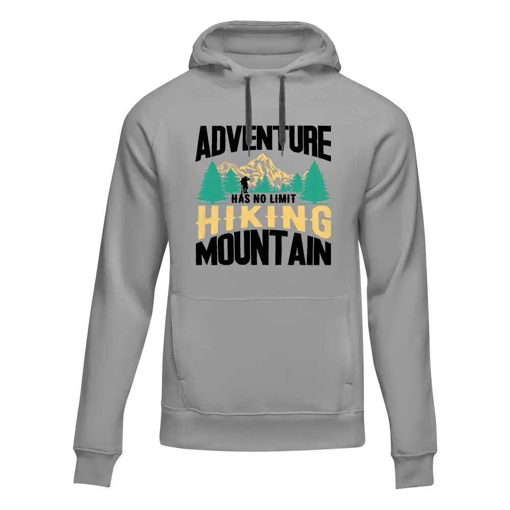 Adventure Has No Limit Unisex Hoodie in a classic fit, showcasing its comfortable fabric and stylish design, perfect for both men and women.