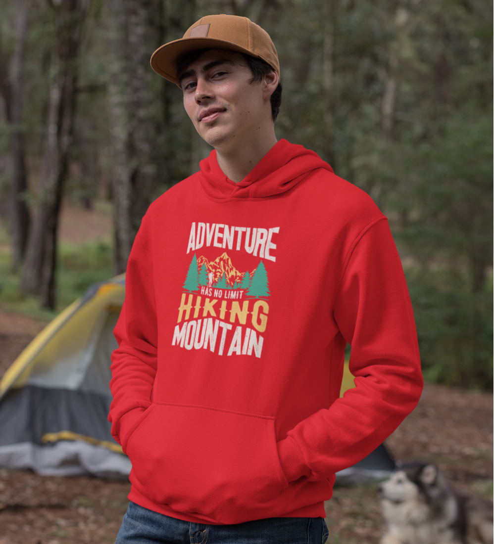 Adventure Has No Limit Unisex Hoodie in a classic fit, showcasing its comfortable fabric and stylish design, perfect for both men and women.