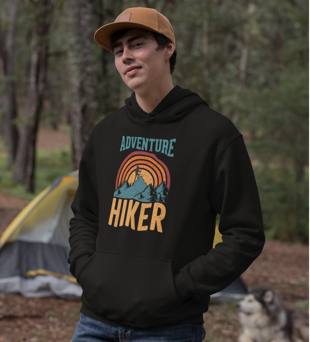 Adventure Hiker Unisex Hoodie featuring a stylish design, made from soft cotton/polyester blend, perfect for outdoor activities.