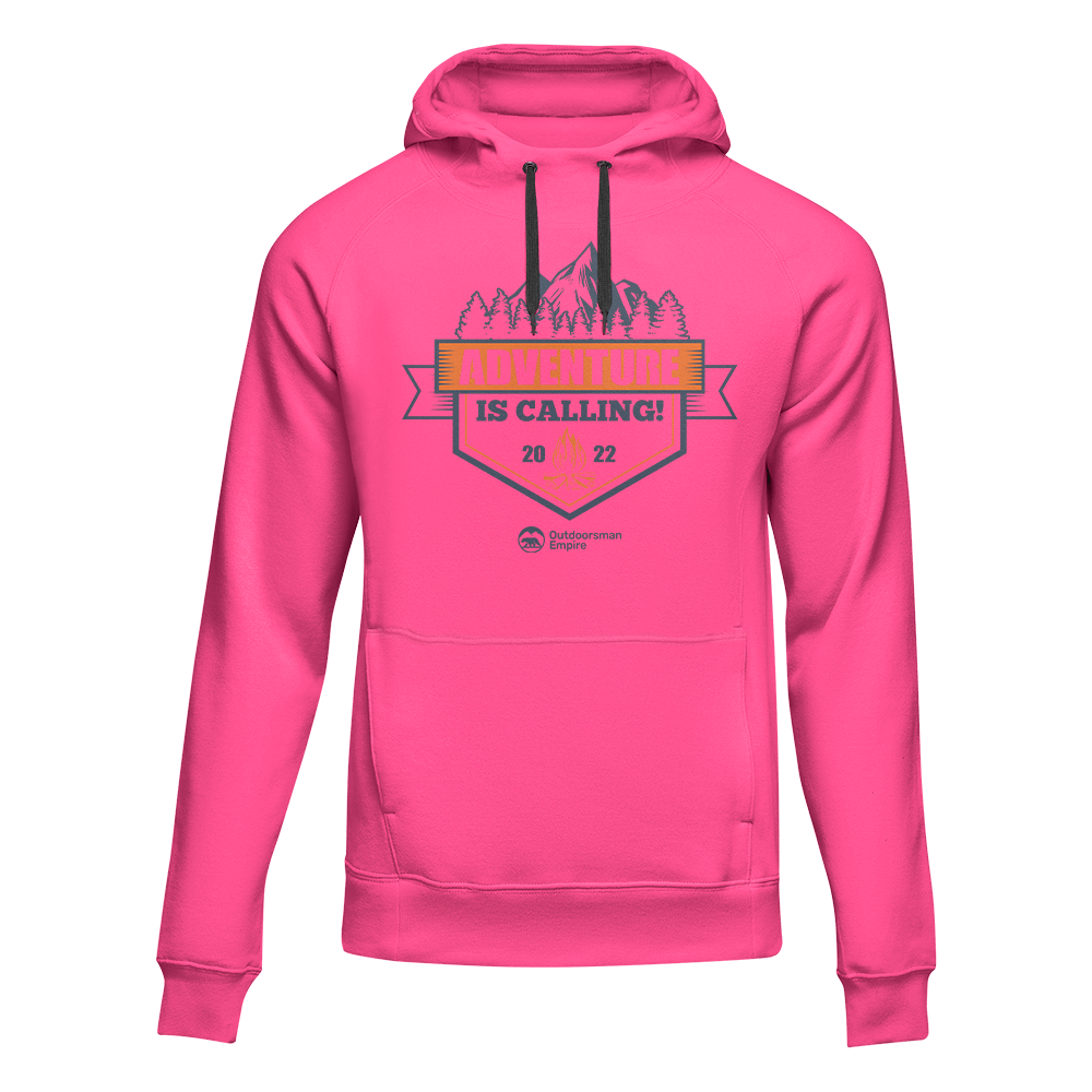 A stylish unisex hoodie featuring the phrase 'Adventure Is Calling', perfect for outdoor enthusiasts and casual wear.