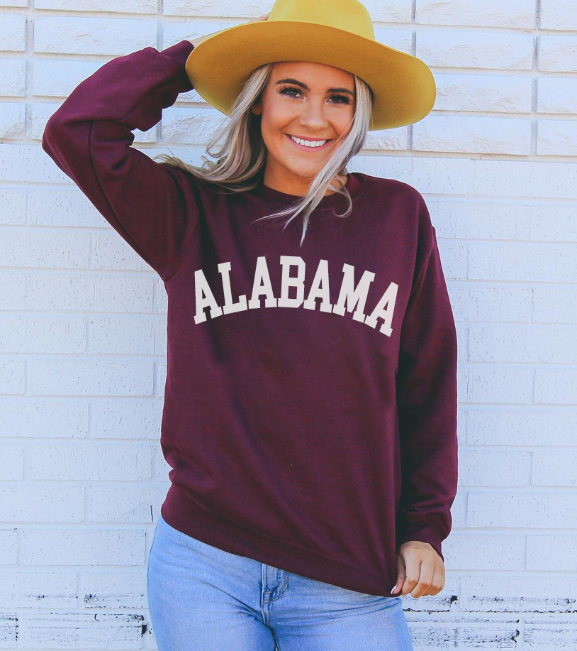 Cozy unisex Alabama Sweatshirt featuring a crew neck and soft fabric, perfect for casual wear.