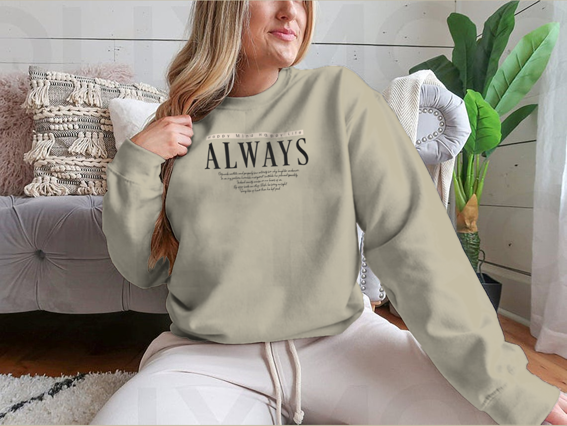 Always.. Writing Typography Tee Shirt in various colors, showcasing its classic fit and soft fabric.