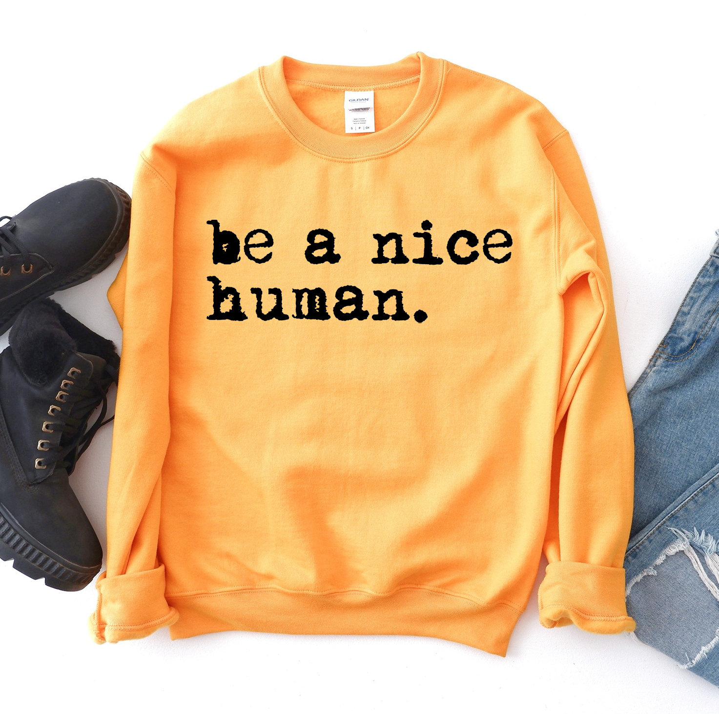 Be A Nice Human Sweatshirt in a soft fabric blend, featuring a crew neck and rib-knit collar, perfect for casual wear.