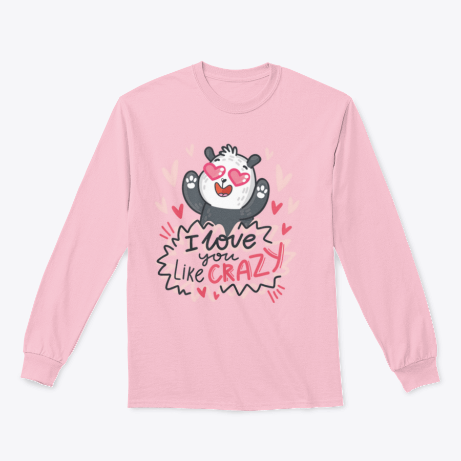 A cute panda character surrounded by hearts and playful lettering, showcasing a whimsical design perfect for casual wear.