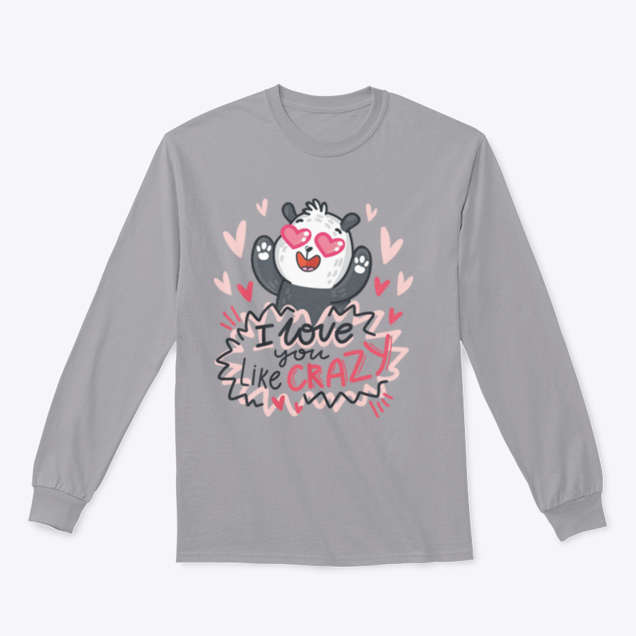 A cute panda character surrounded by hearts and playful lettering, showcasing a whimsical design perfect for casual wear.