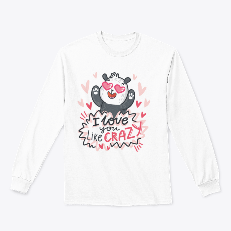 A cute panda character surrounded by hearts and playful lettering, showcasing a whimsical design perfect for casual wear.