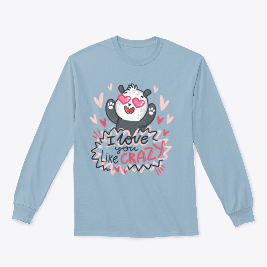 A cute panda character surrounded by hearts and playful lettering, showcasing a whimsical design perfect for casual wear.