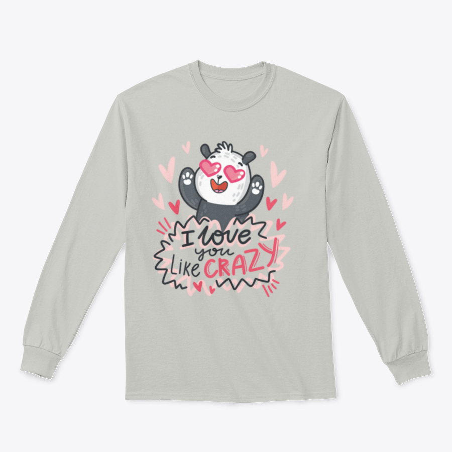 A cute panda character surrounded by hearts and playful lettering, showcasing a whimsical design perfect for casual wear.