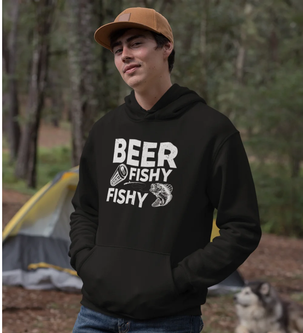 Beer Fishy Fishy Unisex Hoodie featuring a unique design, made from a soft cotton-polyester blend, suitable for both men and women.