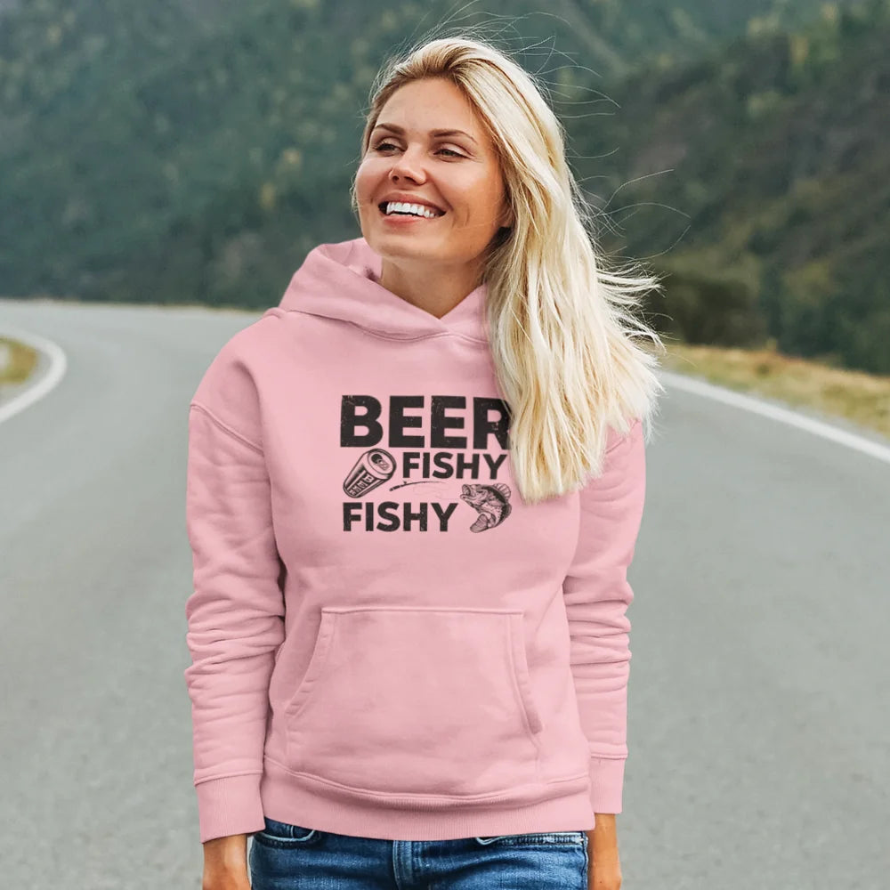 Beer Fishy Fishy Unisex Hoodie featuring a unique design, made from a soft cotton-polyester blend, suitable for both men and women.