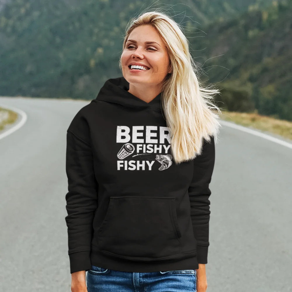 A stylish Beer Fishy Fishy Women Hoodie featuring a unique design, perfect for casual wear and everyday comfort.