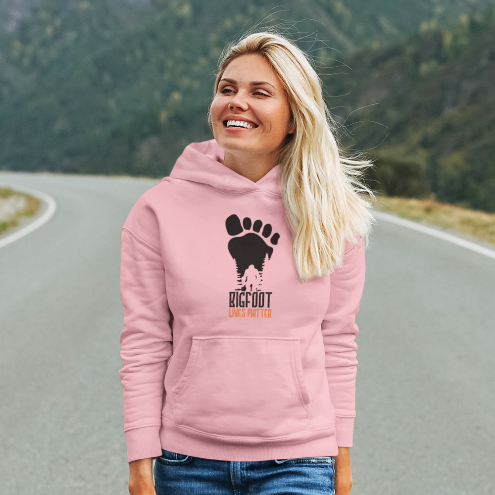 Bigfoot Lives Matter Unisex Hoodie in various colors, showcasing its comfortable fit and unique design.