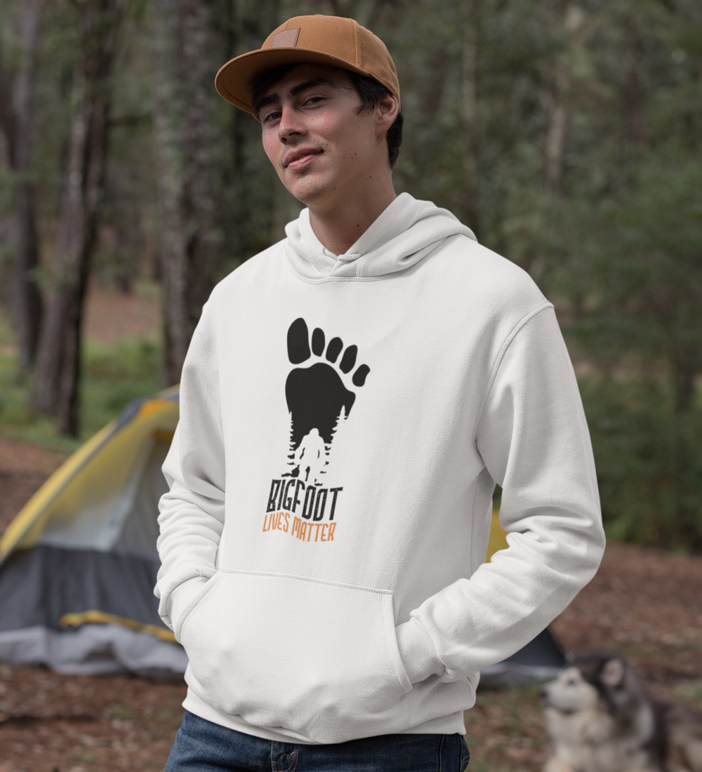 Bigfoot Lives Matter Unisex Hoodie in various colors, showcasing its comfortable fit and unique design.