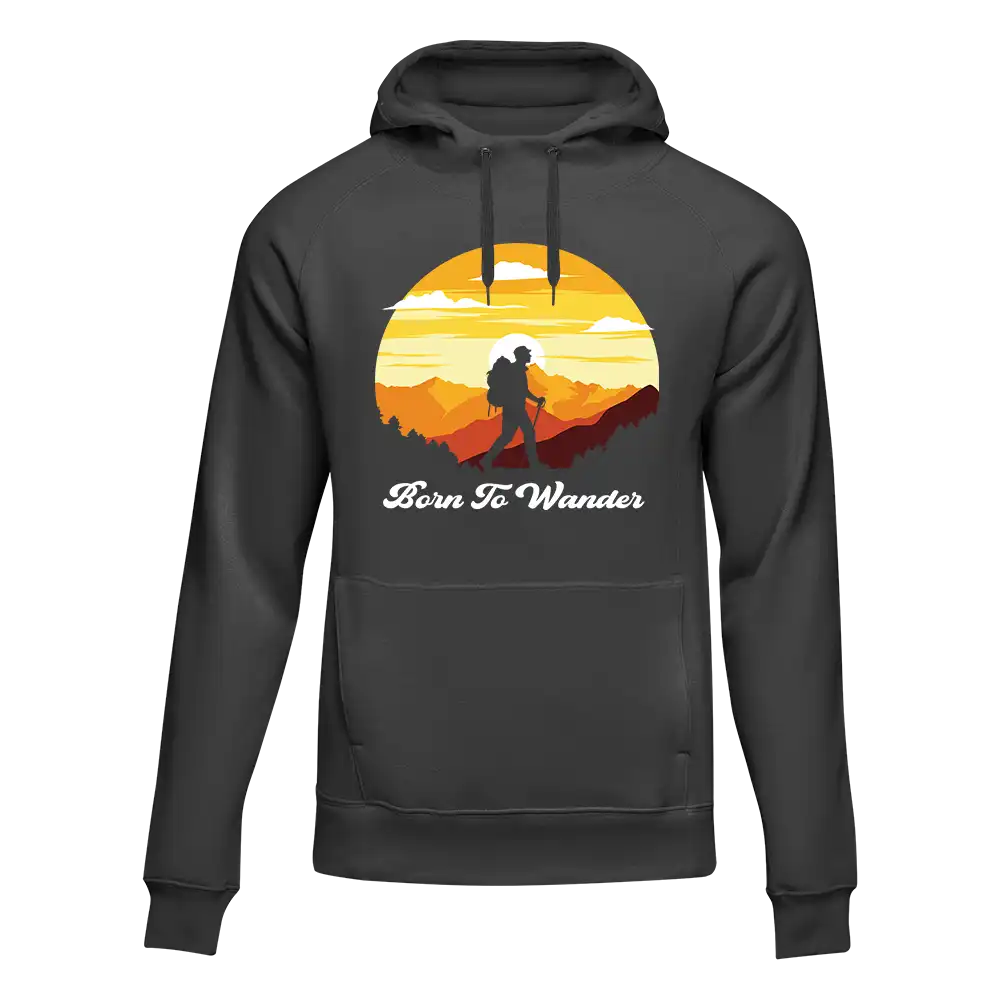 Born To Wander Unisex Hoodie in a classic fit, showcasing its comfortable design and vibrant colors, perfect for everyday wear.