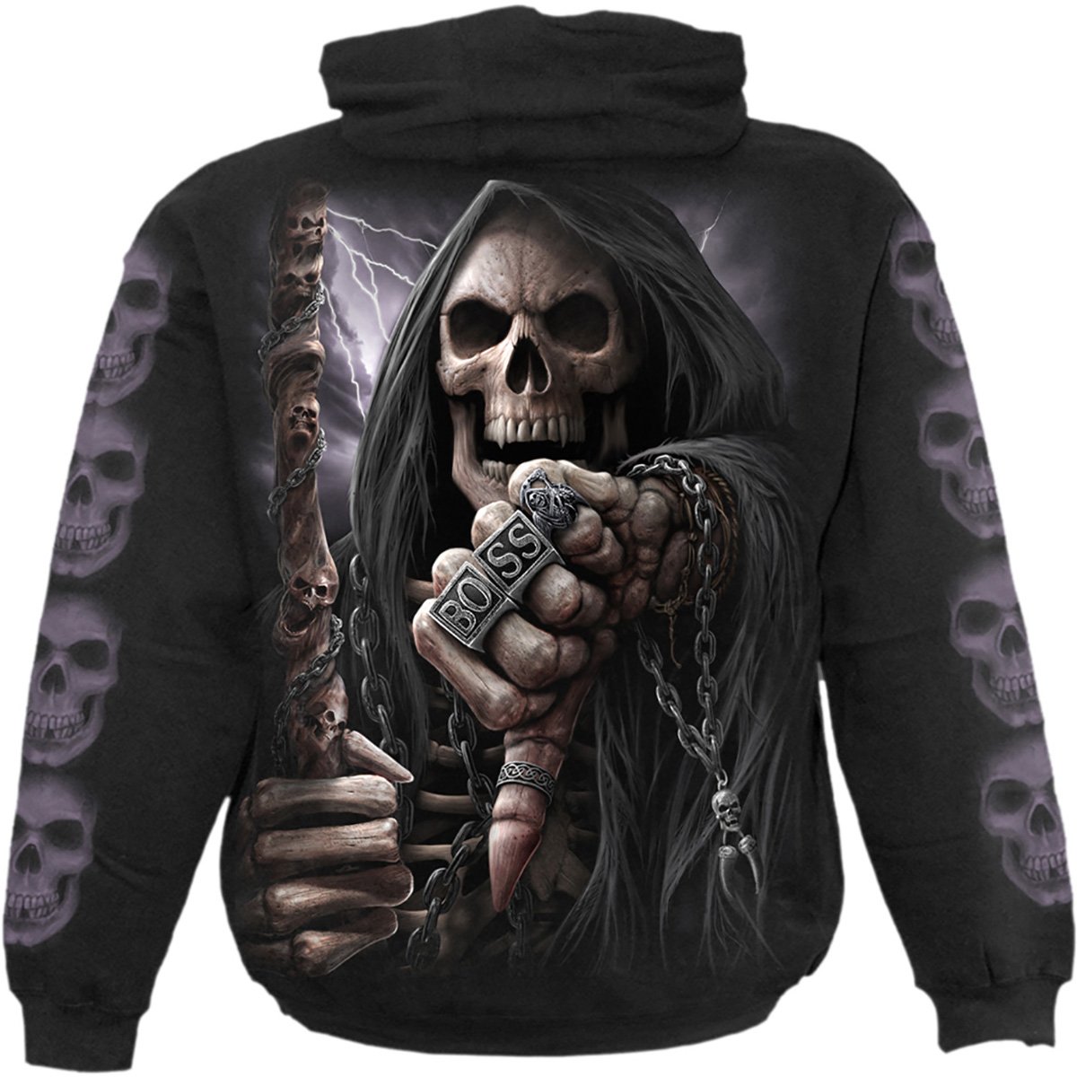 BOSS REAPER Hoody Black made from 100% cotton fleece, featuring a stylish design and comfortable fit.