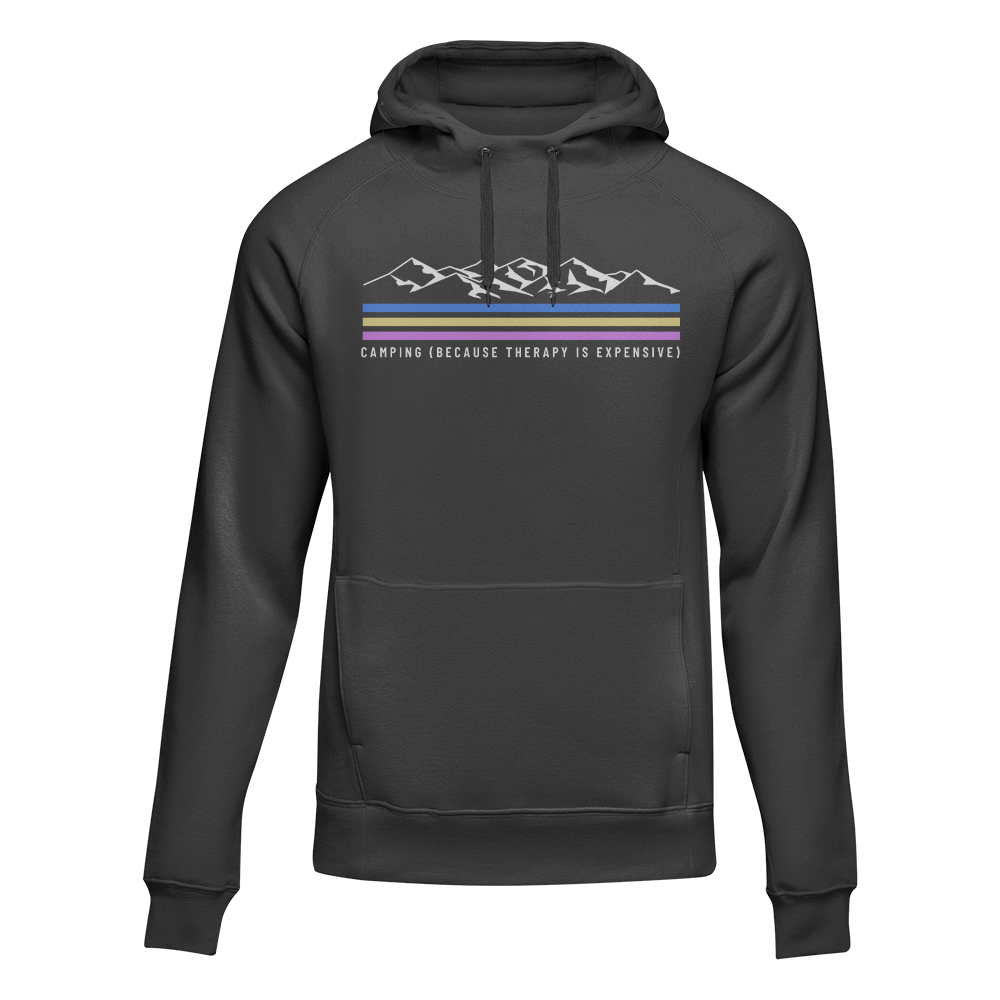 A stylish Camping Lines Unisex Hoodie in a cozy setting, showcasing its classic fit and vibrant design, perfect for outdoor adventures.