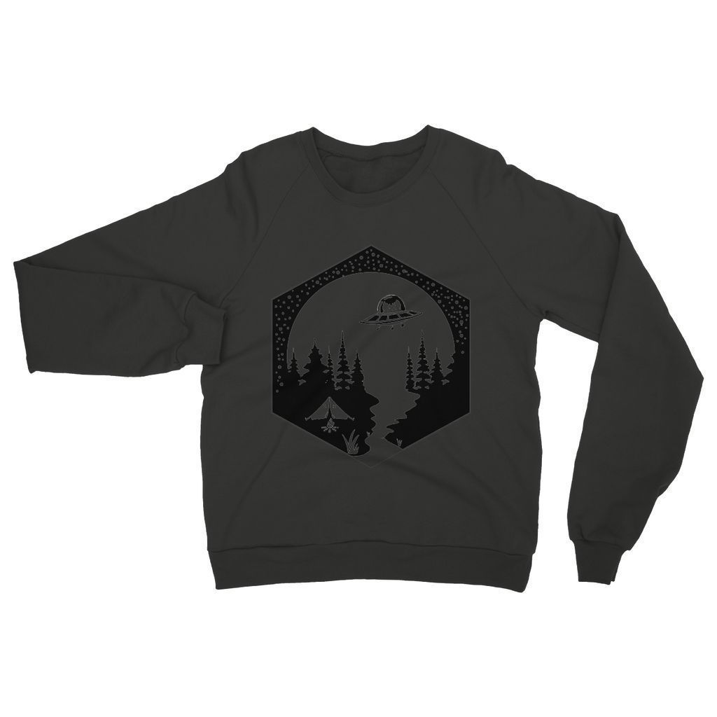 A cozy Cats Camping Women's Sweatshirt featuring a stylish graphic print, set-in sleeves, and a classic crew neck design, perfect for outdoor adventures.