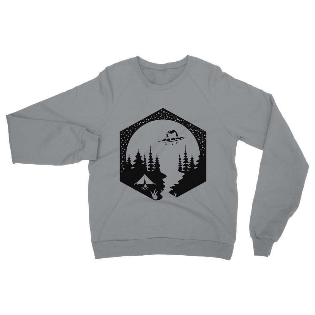 A cozy Cats Camping Women's Sweatshirt featuring a stylish graphic print, set-in sleeves, and a classic crew neck design, perfect for outdoor adventures.