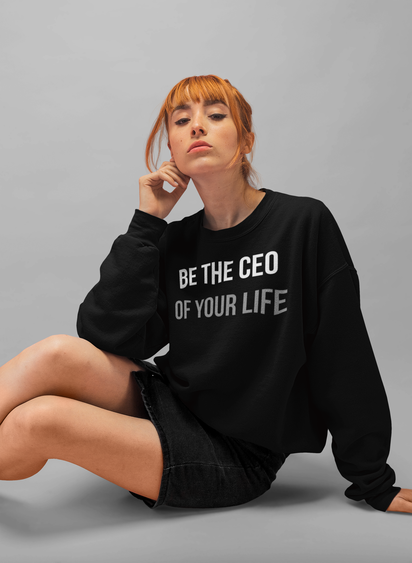 A stylish CEO of Your Life Sweat Shirt featuring a ribbed neckline and cuffs, made from a soft cotton and polyester blend, suitable for both men and women.