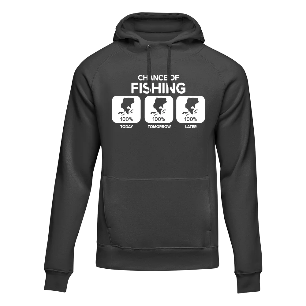 Chance of Fishing Unisex Hoodie featuring a stylish design, perfect for both men and women, made from soft cotton-polyester blend.