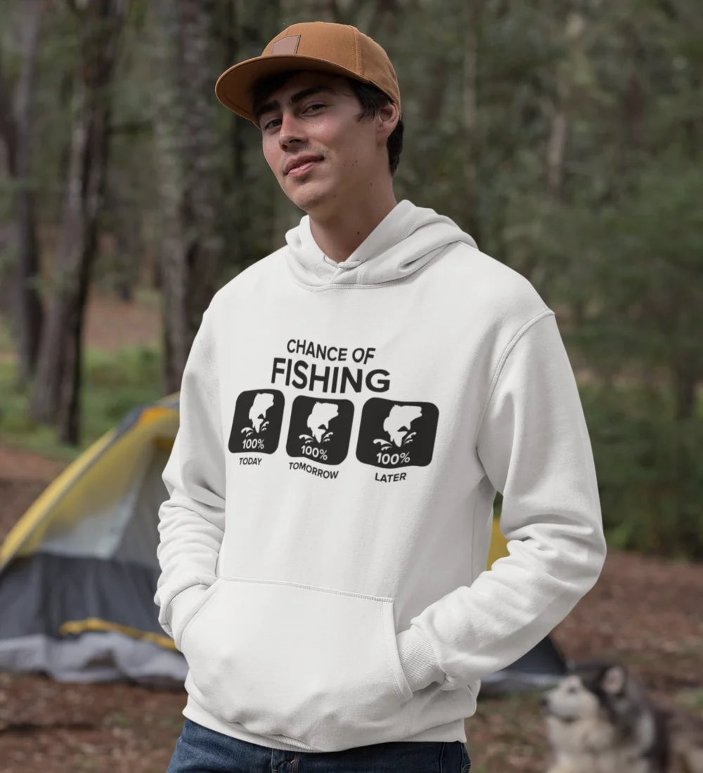 Chance of Fishing Unisex Hoodie featuring a stylish design, perfect for both men and women, made from soft cotton-polyester blend.