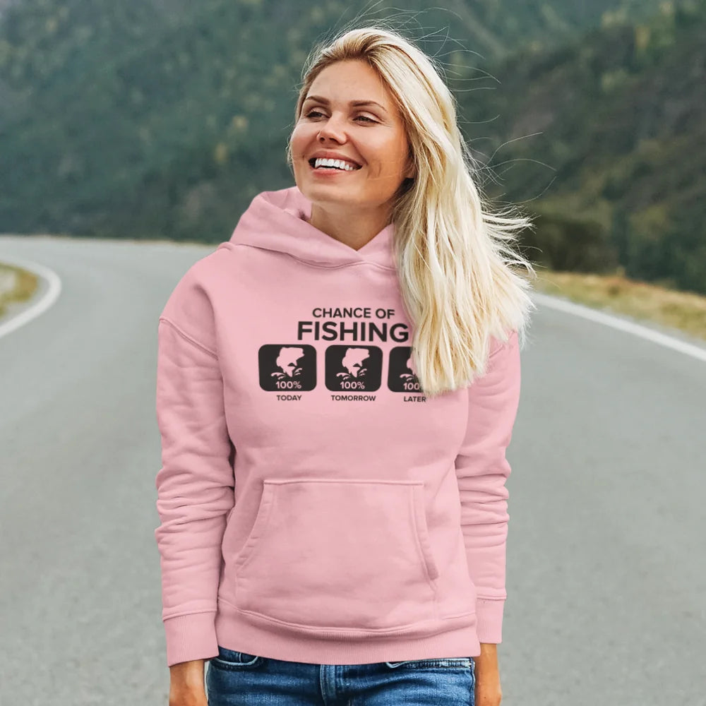 Chance of Fishing Unisex Hoodie featuring a stylish design, perfect for both men and women, made from soft cotton-polyester blend.