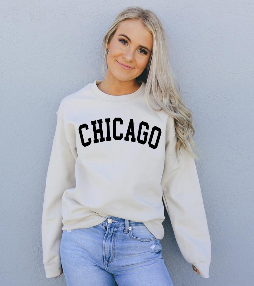 A stylish Chicago T-shirt featuring a crew neck design, made from soft air-jet spun yarn, perfect for casual wear.