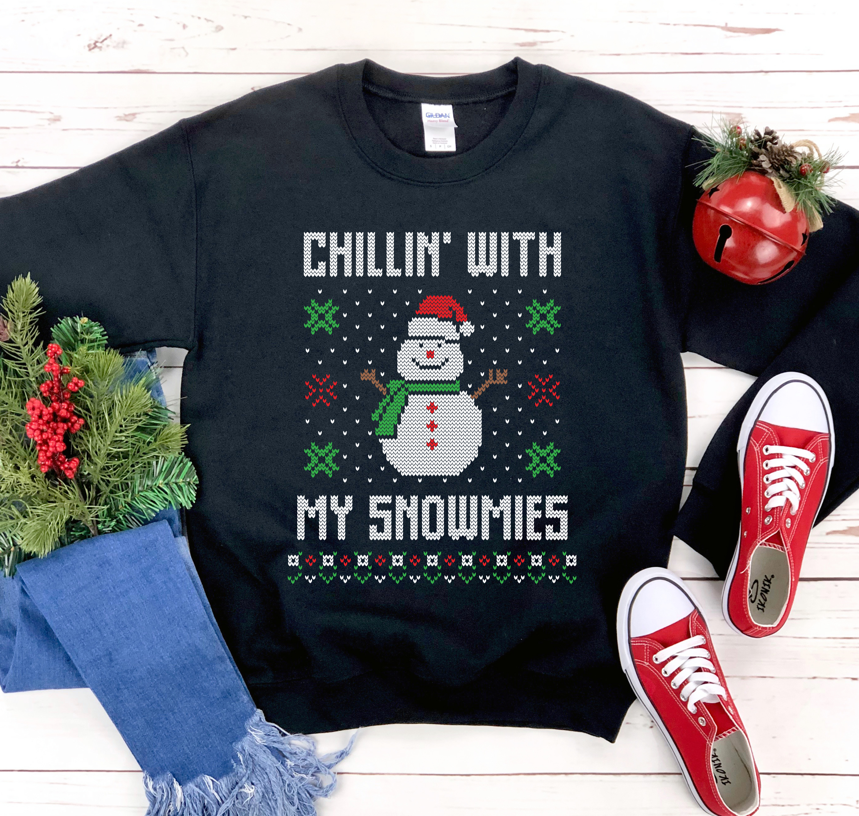 Chilling Christmas Sweatshirt featuring a cozy design, crew neck, and soft fabric blend, perfect for holiday wear.