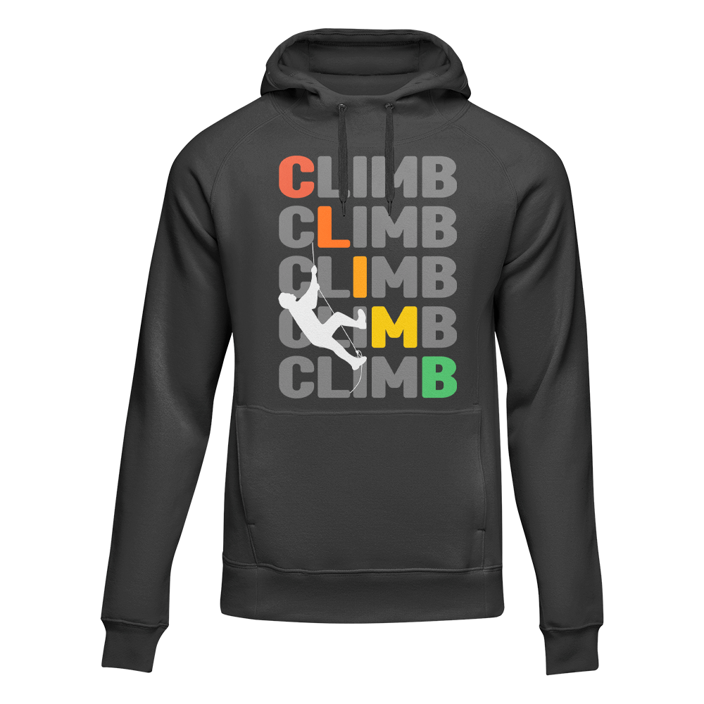 Climbbbbb Unisex Hoodie in a stylish design, showcasing its comfortable fit and vibrant colors, perfect for both men and women.