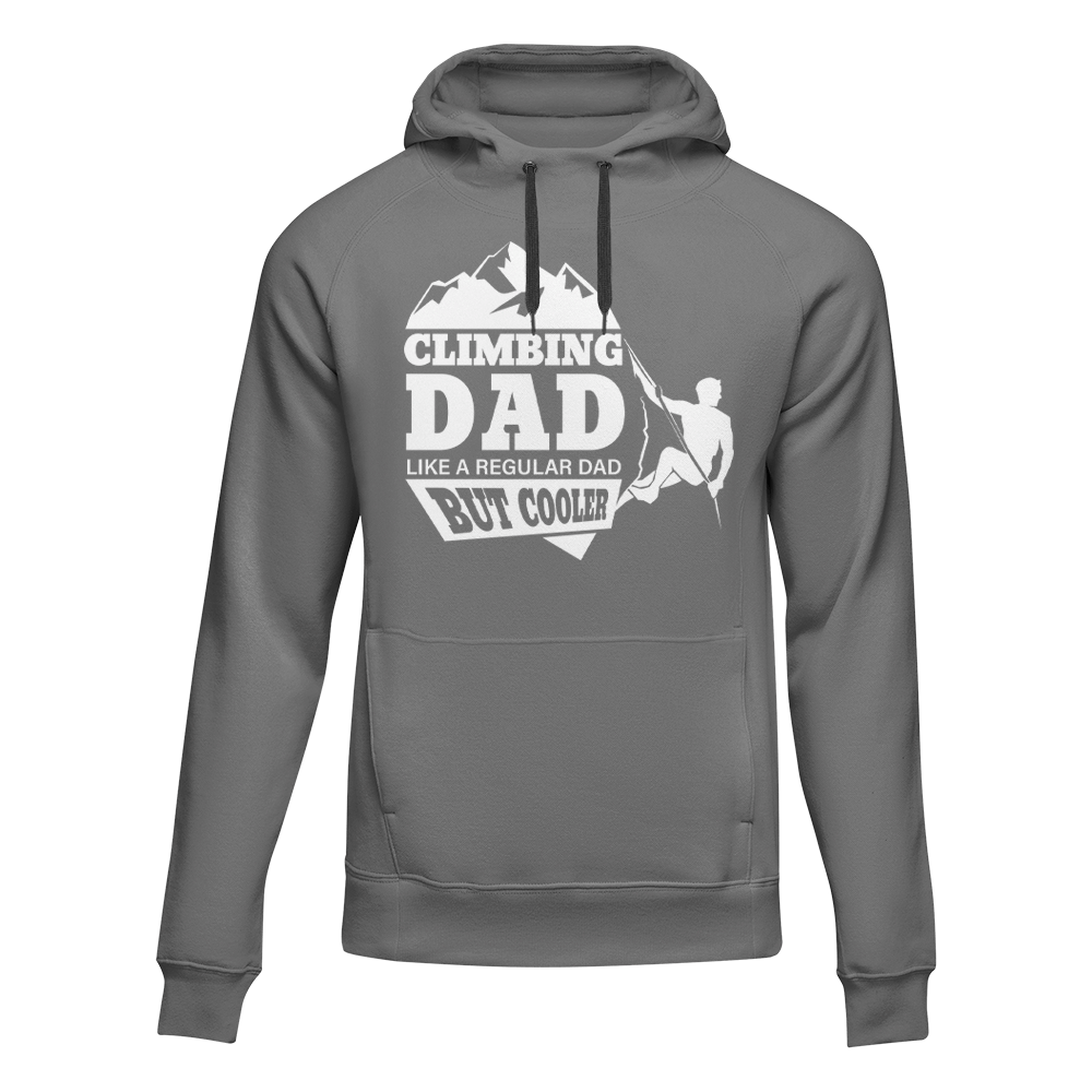 Climbing Dad Unisex Hoodie in a classic fit, showcasing its comfortable fabric and stylish design, suitable for both men and women.