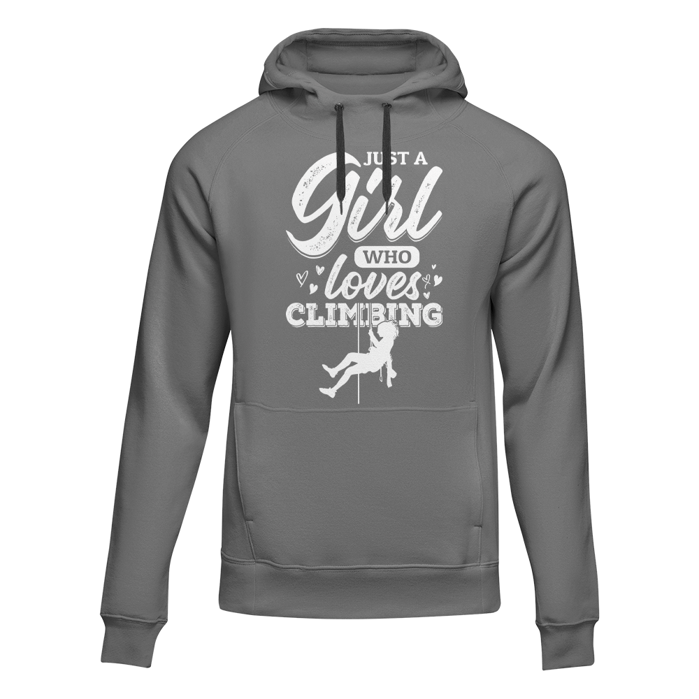 A stylish unisex hoodie featuring a climbing-themed design, perfect for everyday wear and showcasing a love for climbing.