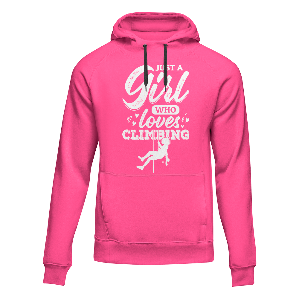 A stylish unisex hoodie featuring a climbing-themed design, perfect for everyday wear and showcasing a love for climbing.